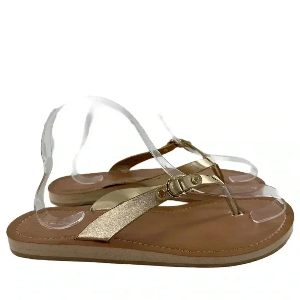 Aldo womens sandals size 9 40 gold leather flip flops coastal resort wear